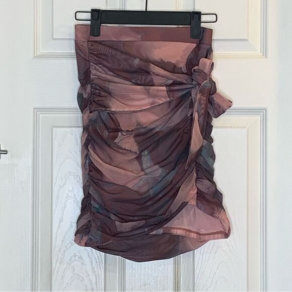 Oh Polly Blush Tie Wrap Front Ruched Mini Skirt Attached Brief Size 4 - Picture 1 of 10